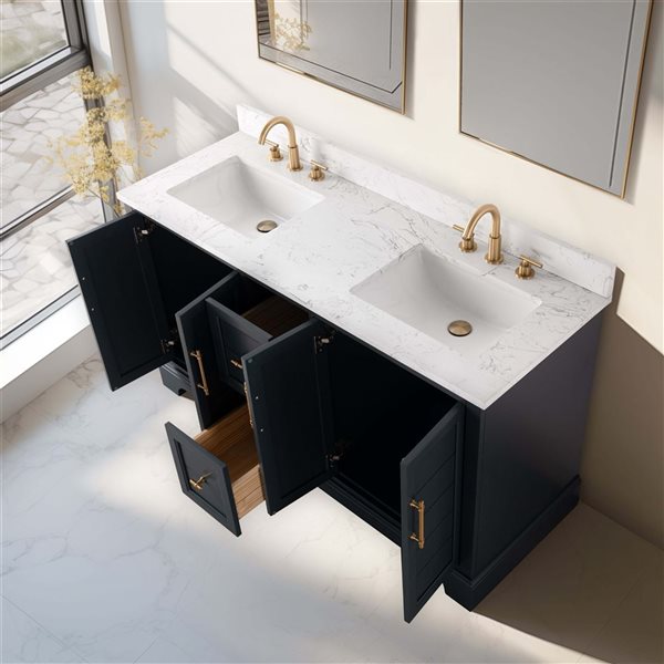 Vanity Art 60-in W x 22-in D x 38-in H Double Sink Bath Vanity in Vintage Spruce Blue with Engineered Marble Top