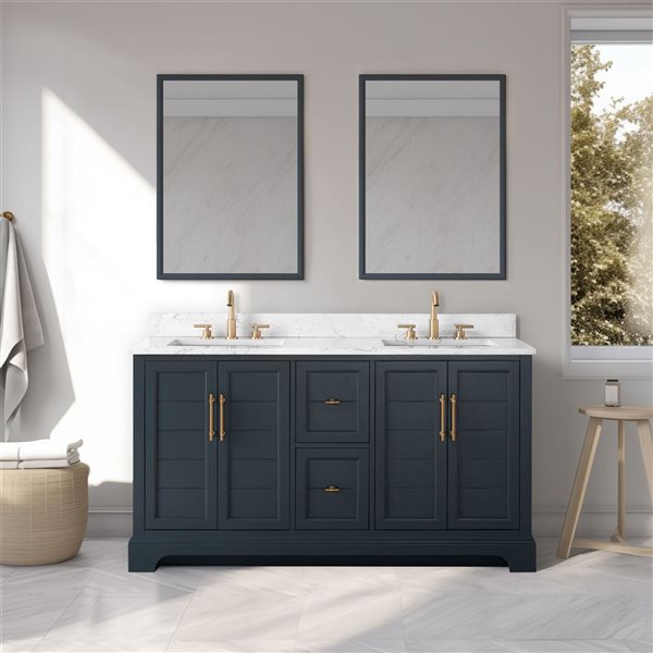 Vanity Art 60-in W x 22-in D x 38-in H Double Sink Bath Vanity in Vintage Spruce Blue with Engineered Marble Top