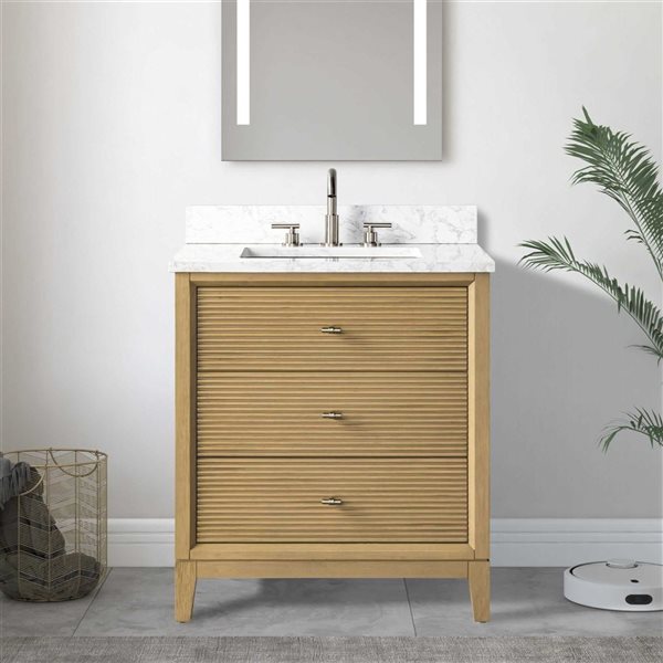 Vanity Art 30-in W x 22-in D x 38-in H Single Sink Freestanding Bath Vanity in Natural Oak with Engineered Marble Top