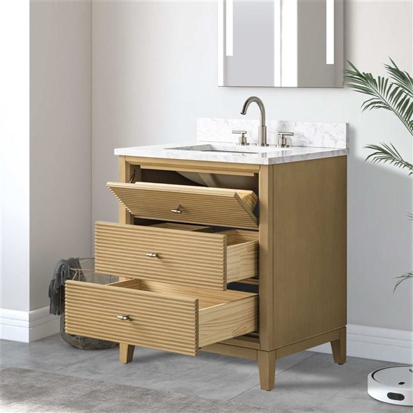 Vanity Art 30-in W x 22-in D x 38-in H Single Sink Freestanding Bath Vanity in Natural Oak with Engineered Marble Top