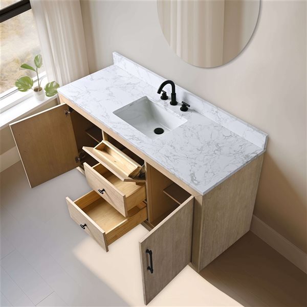 Vanity Art 60-in W x 22-in D x 38-in H Single Sink Bath Vanity in Light Wheat with Engineered Marble Top