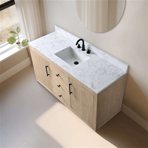 Vanity Art 60-in W x 22-in D x 38-in H Single Sink Bath Vanity in Light Wheat with Engineered Marble Top