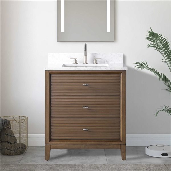 Vanity Art 30-in W x 22-in D x 38-in H Single Sink Freestanding Bath Vanity in Walnut with Engineered Marble Top