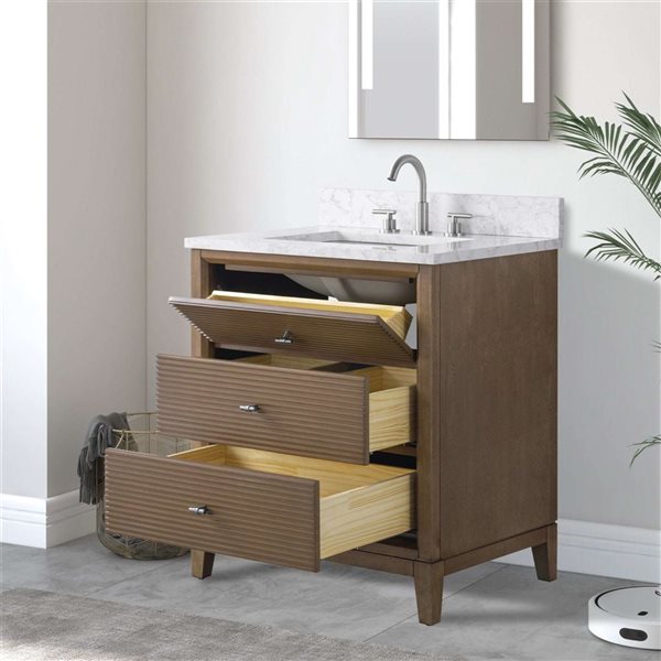 Vanity Art 30-in W x 22-in D x 38-in H Single Sink Freestanding Bath Vanity in Walnut with Engineered Marble Top