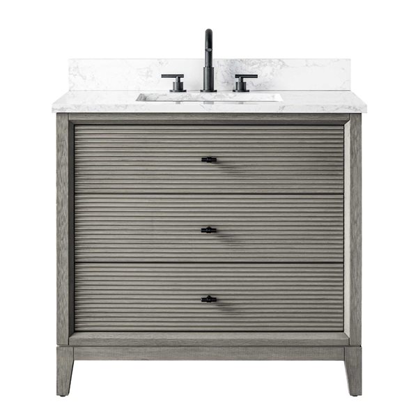 Vanity Art 36-in W x 22-in D x 38-in H Single Sink Freestanding Bath Vanity in Driftwood Gray with Engineered Marble Top