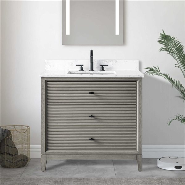 Vanity Art 36-in W x 22-in D x 38-in H Single Sink Freestanding Bath Vanity in Driftwood Gray with Engineered Marble Top