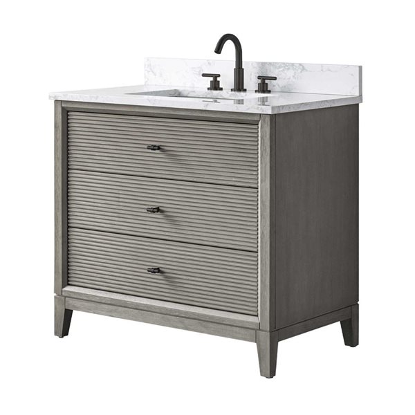 Vanity Art 36-in W x 22-in D x 38-in H Single Sink Freestanding Bath Vanity in Driftwood Gray with Engineered Marble Top