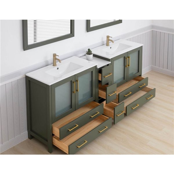 Vanity Art 84-in W x 18-in D x 36-in H Double Sink Bath Vanity in Vintage Green with Ceramic Top and Mirror