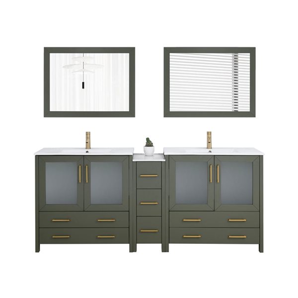 Vanity Art 84-in W x 18-in D x 36-in H Double Sink Bath Vanity in Vintage Green with Ceramic Top and Mirror