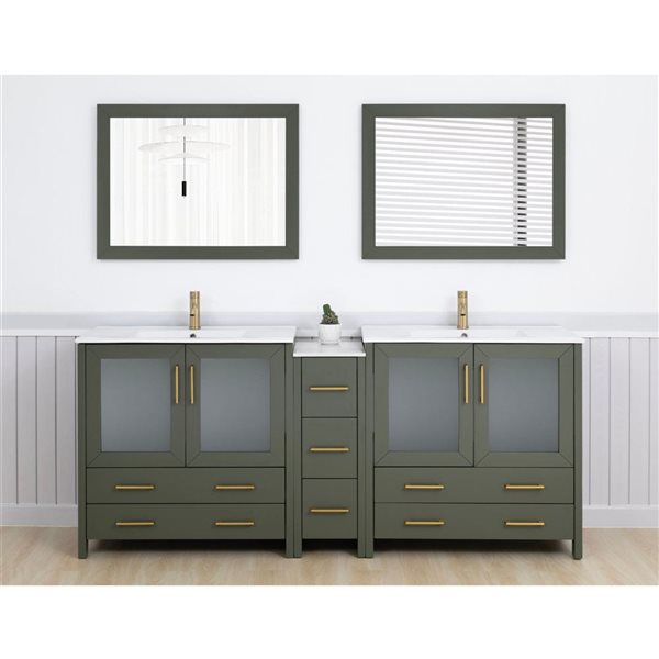 Vanity Art 84-in W x 18-in D x 36-in H Double Sink Bath Vanity in Vintage Green with Ceramic Top and Mirror