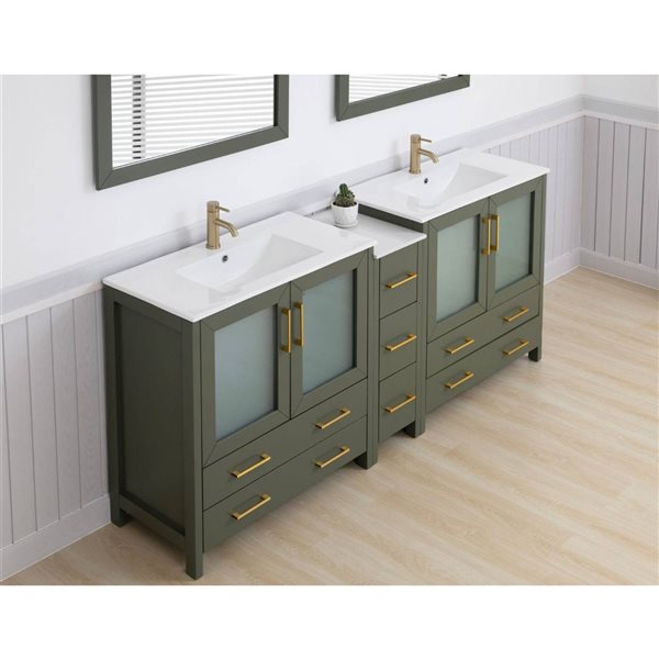 Vanity Art 84-in W x 18-in D x 36-in H Double Sink Bath Vanity in Vintage Green with Ceramic Top and Mirror