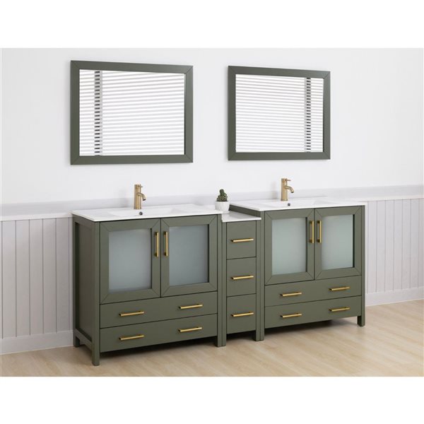 Vanity Art 84-in W x 18-in D x 36-in H Double Sink Bath Vanity in Vintage Green with Ceramic Top and Mirror