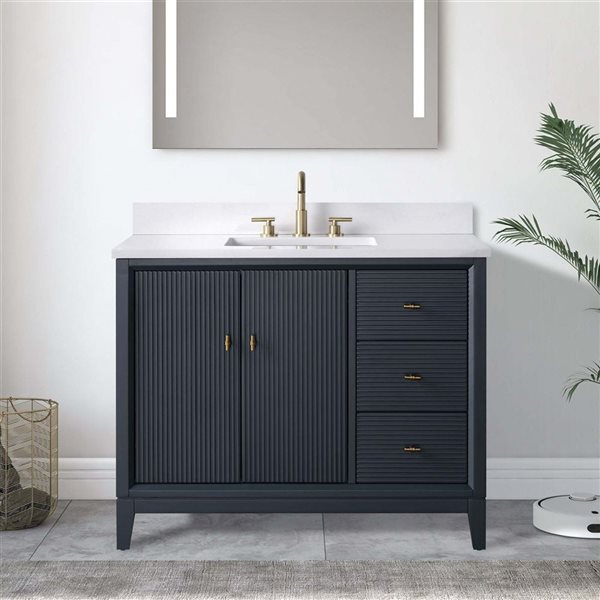 Vanity Art 42-in W x 22-in D x 38-in H Single Sink Freestanding Bath Vanity w/ Engineered Marble Top - Spruce Blue