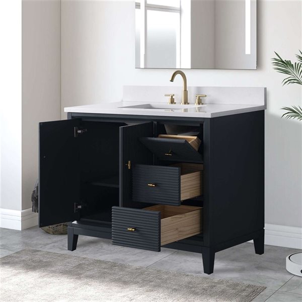 Vanity Art 42-in W x 22-in D x 38-in H Single Sink Freestanding Bath Vanity w/ Engineered Marble Top - Spruce Blue