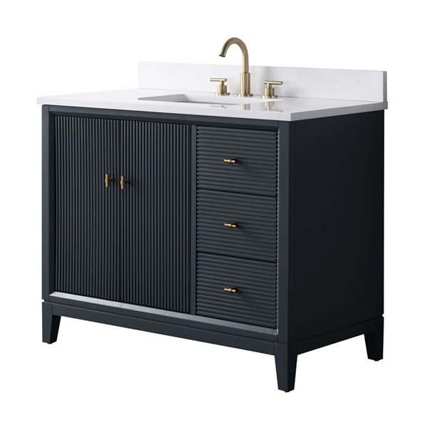Vanity Art 42-in W x 22-in D x 38-in H Single Sink Freestanding Bath Vanity w/ Engineered Marble Top - Spruce Blue
