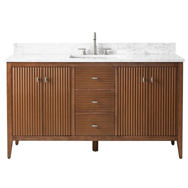 Vanity Art 60-in W x 22-in D x 38-in H Single Sink Bathroom Vanity in Walnut with Engineered Marble Top