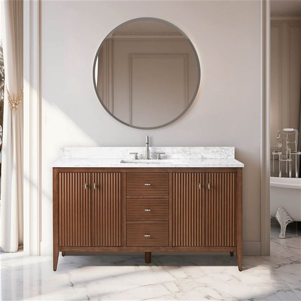 Vanity Art 60-in W x 22-in D x 38-in H Single Sink Bathroom Vanity in Walnut with Engineered Marble Top