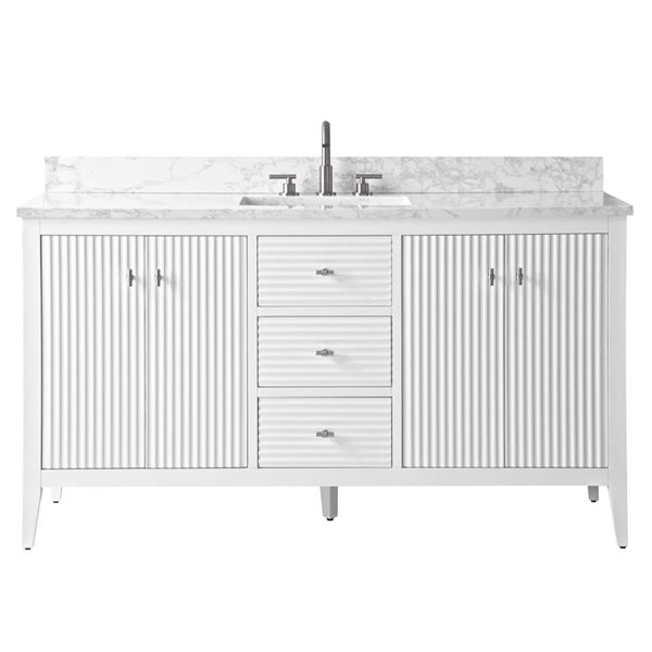 Vanity Art 60-in W x 22-in D x 38-in H Single Sink Bathroom Vanity w/ Engineered Marble Top - Linear White