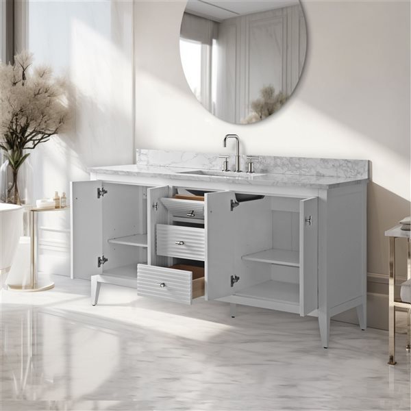 Vanity Art 60-in W x 22-in D x 38-in H Single Sink Bathroom Vanity w/ Engineered Marble Top - Linear White