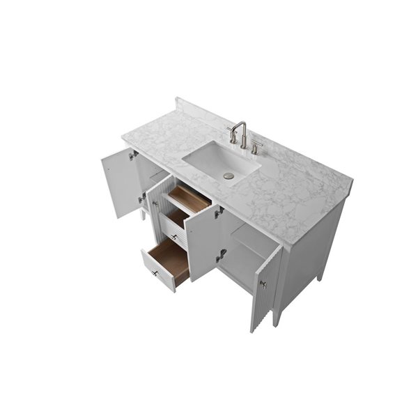 Vanity Art 60-in W x 22-in D x 38-in H Single Sink Bathroom Vanity w/ Engineered Marble Top - Linear White