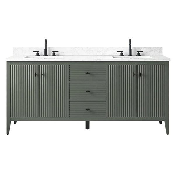 Vanity Art 60-in W x 22-in D x 38-in H Double Sink Bathroom Vanity w/ Engineered Marble Top - Linear Vintage Green
