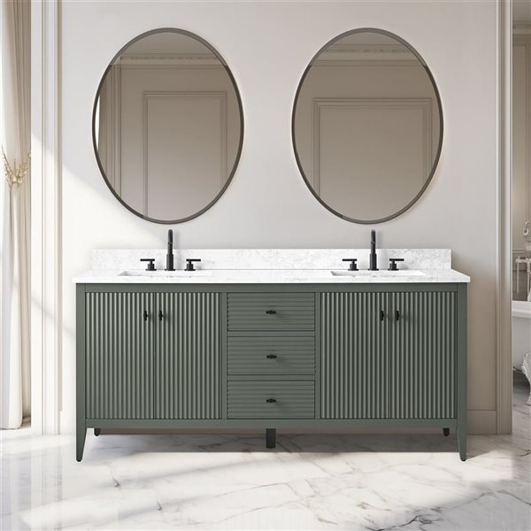 Vanity Art 60-in W x 22-in D x 38-in H Double Sink Bathroom Vanity w/ Engineered Marble Top - Linear Vintage Green