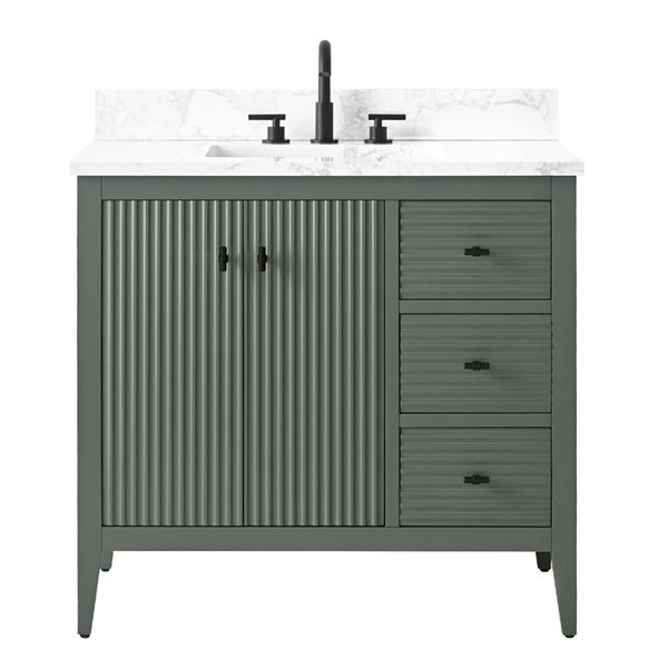 Vanity Art 36-in W x 22-in D x 38-in H Single Sink Bathroom Vanity w/ Engineered Marble Top - Linear Vintage Green