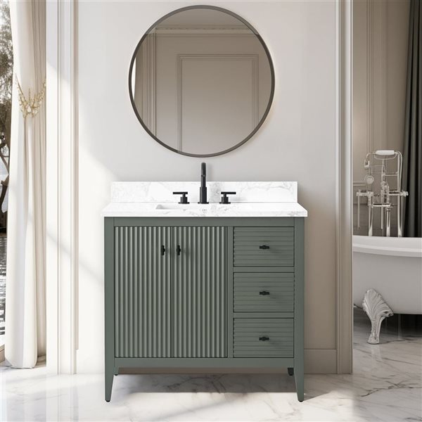 Vanity Art 36-in W x 22-in D x 38-in H Single Sink Bathroom Vanity w/ Engineered Marble Top - Linear Vintage Green