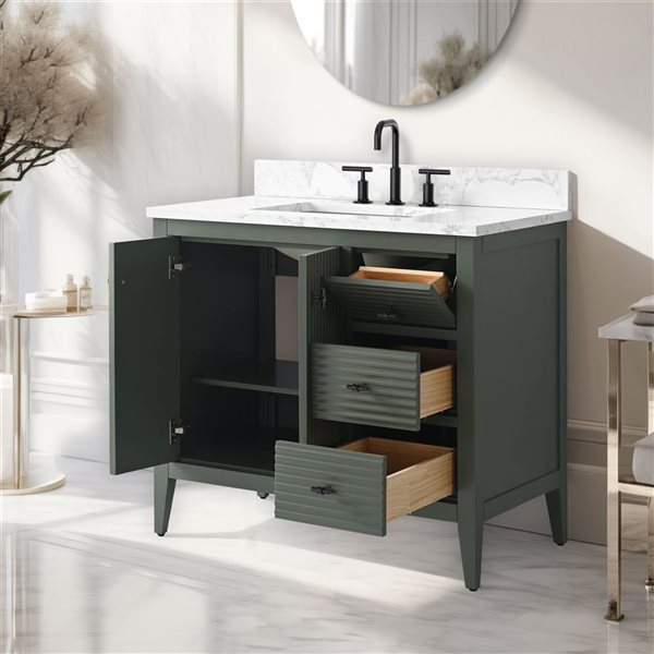 Vanity Art 36-in W x 22-in D x 38-in H Single Sink Bathroom Vanity w/ Engineered Marble Top - Linear Vintage Green
