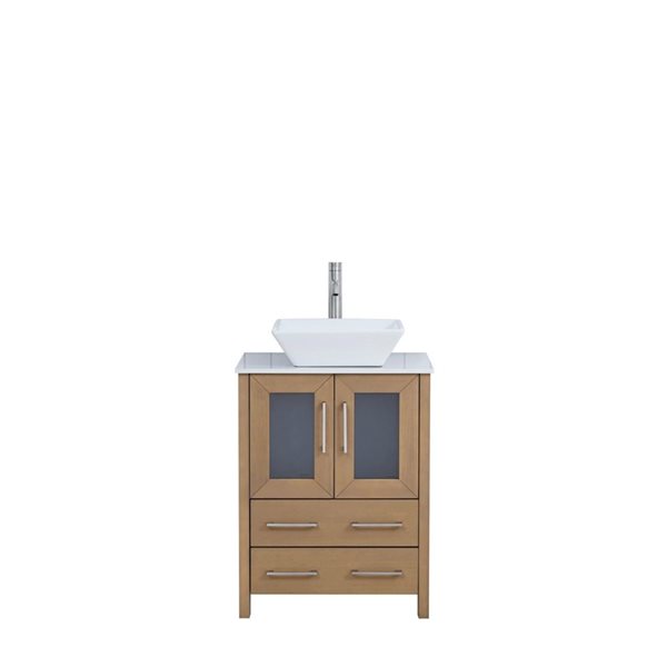 Vanity Art 24-in W x 18-in D x 36-in H Single Sink Bath Vanity w/ Engineered Marble Top and Mirror - Natural Oak
