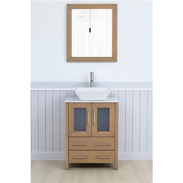 Vanity Art 24-in W x 18-in D x 36-in H Single Sink Bath Vanity w/ Engineered Marble Top and Mirror - Natural Oak