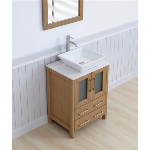 Vanity Art 24-in W x 18-in D x 36-in H Single Sink Bath Vanity w/ Engineered Marble Top and Mirror - Natural Oak