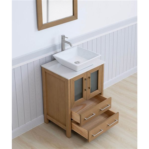 Vanity Art 24-in W x 18-in D x 36-in H Single Sink Bath Vanity w/ Engineered Marble Top and Mirror - Natural Oak