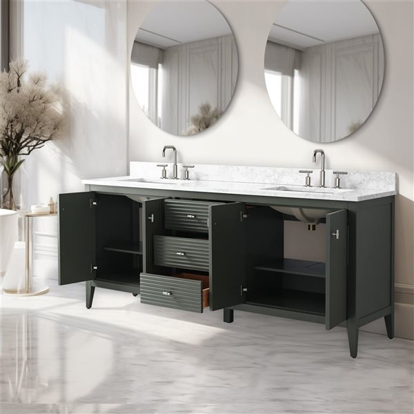 Vanity Art 60-in W x 22-in D x 38-in H Double Sink Bathroom Vanity w/ Engineered Marble Top - Linear Vintage Green