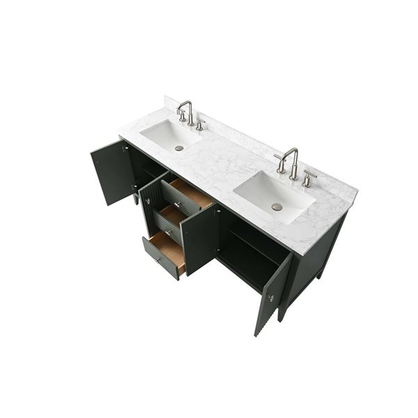 Vanity Art 60-in W x 22-in D x 38-in H Double Sink Bathroom Vanity w/ Engineered Marble Top - Linear Vintage Green