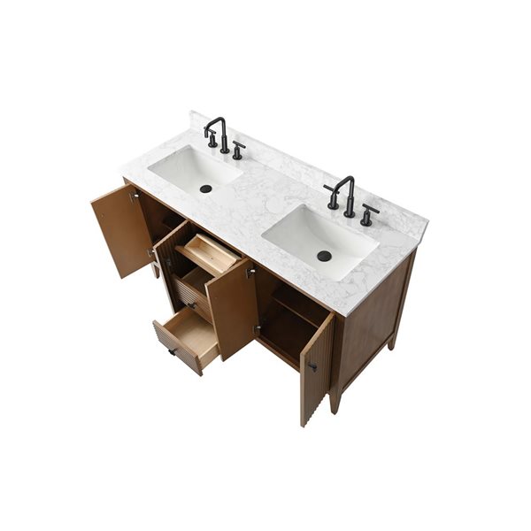 Vanity Art 60-in W x 22-in D x 38-in H Double Sink Bathroom Vanity w/ Engineered Marble Top - Linear Walnut