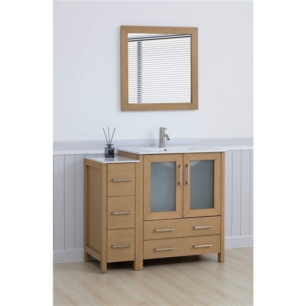 Vanity Art 42-in W x 18-in D x 36-in H Single Sink Bath Vanity w/ Ceramic Top and Mirror - Natural Oak