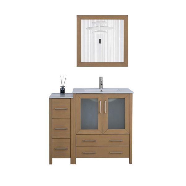 Vanity Art 42-in W x 18-in D x 36-in H Single Sink Bath Vanity w/ Ceramic Top and Mirror - Natural Oak