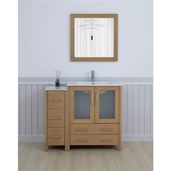 Vanity Art 42-in W x 18-in D x 36-in H Single Sink Bath Vanity w/ Ceramic Top and Mirror - Natural Oak