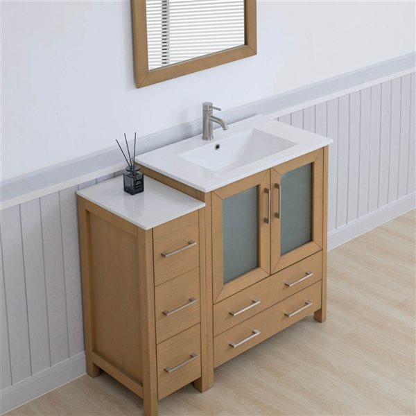 Vanity Art 42-in W x 18-in D x 36-in H Single Sink Bath Vanity w/ Ceramic Top and Mirror - Natural Oak