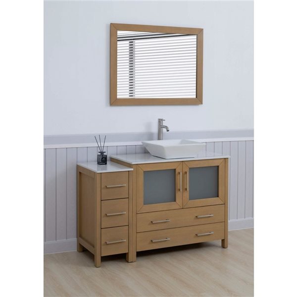 Vanity Art 48-in W x 18-in D x 36-in H Single Sink Bath Vanity w/ Engineered Marble Top and Mirror - Natural Oak