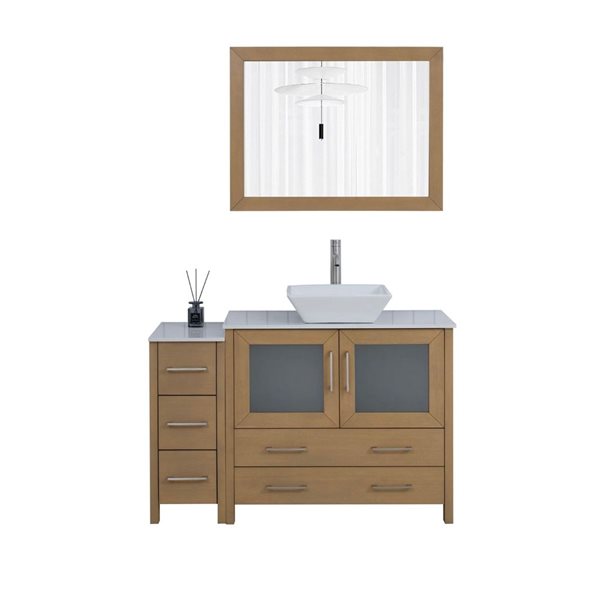 Vanity Art 48-in W x 18-in D x 36-in H Single Sink Bath Vanity w/ Engineered Marble Top and Mirror - Natural Oak