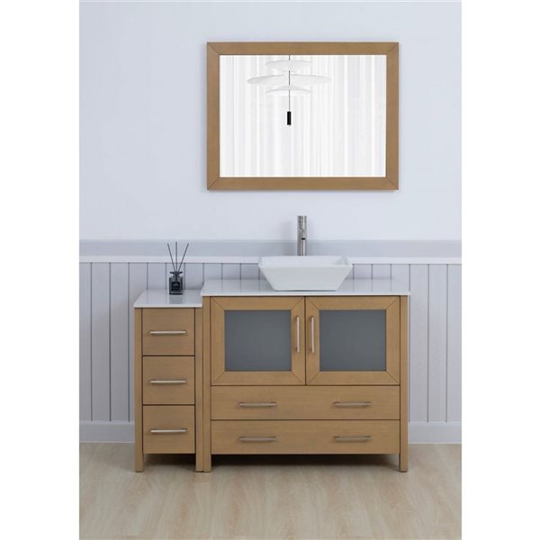 Vanity Art 48-in W x 18-in D x 36-in H Single Sink Bath Vanity w/ Engineered Marble Top and Mirror - Natural Oak