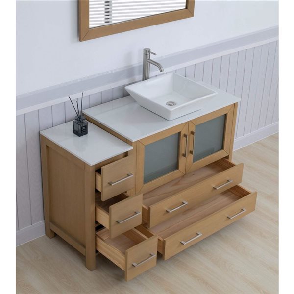 Vanity Art 48-in W x 18-in D x 36-in H Single Sink Bath Vanity w/ Engineered Marble Top and Mirror - Natural Oak