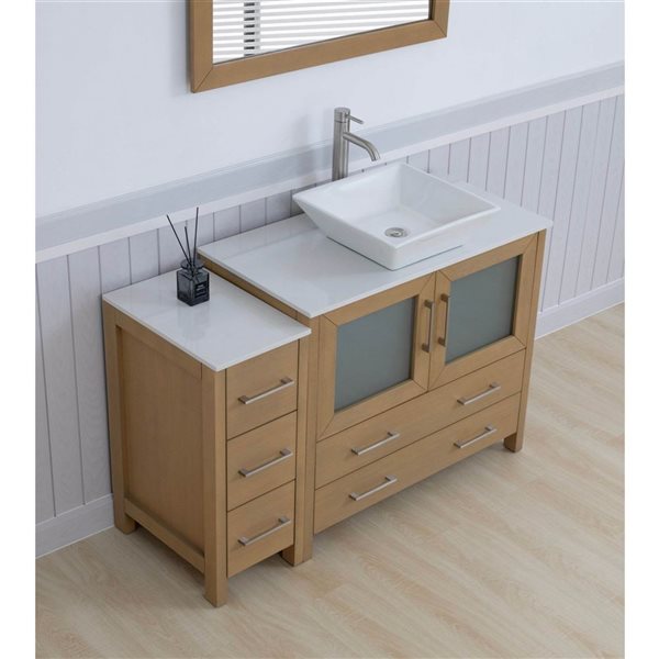 Vanity Art 48-in W x 18-in D x 36-in H Single Sink Bath Vanity w/ Engineered Marble Top and Mirror - Natural Oak