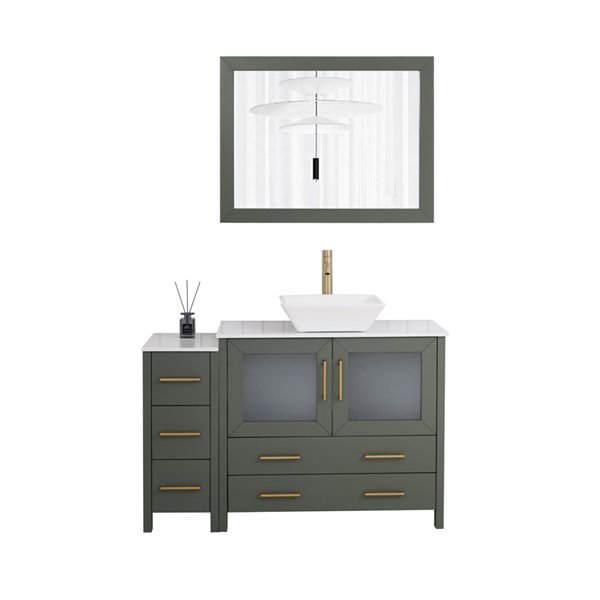 Vanity Art 48-in W x 18-in D x 36-in H Single Sink Bath Vanity w/ Engineered Marble Top and Mirror - Vintage Green