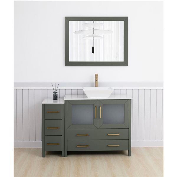 Vanity Art 48-in W x 18-in D x 36-in H Single Sink Bath Vanity w/ Engineered Marble Top and Mirror - Vintage Green