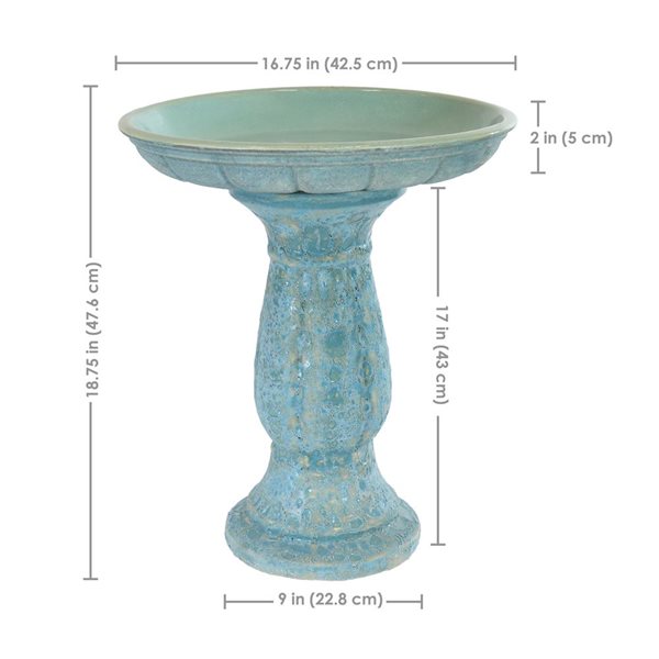 Sunnydaze Decor Avignon 18.8-in Ceramic Bird Bath - Blue Lava