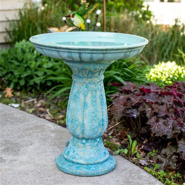 Sunnydaze Decor Avignon 18.8-in Ceramic Bird Bath - Blue Lava