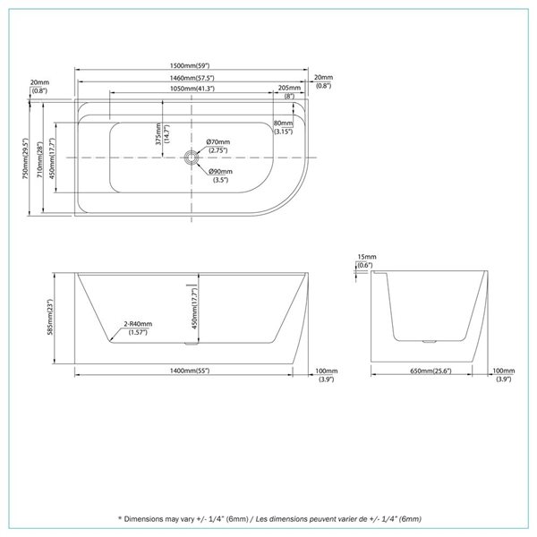 A&E Bath and Shower Silqua 29.5 x 59-in White Acrylic Left Rectangular Center Drain Bathtub